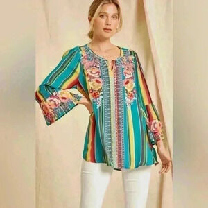 SAVANNA JANE STRIPE BELL SLEEVE in Western Size Small